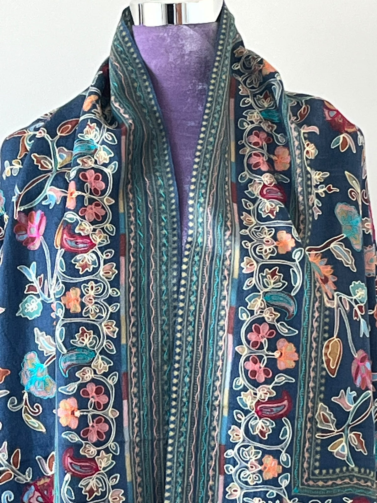 Índigo blue stole kalamkari pashmina