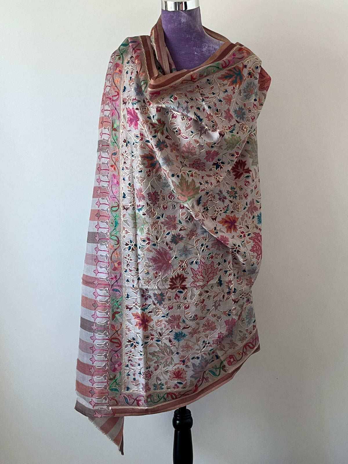 Powder pinky beige kalamkari shawl