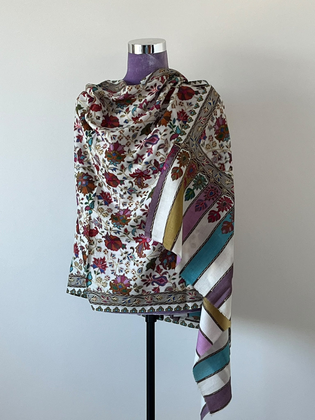 Kalamkari Pashmina Shawl in Pure Cashmere - floral