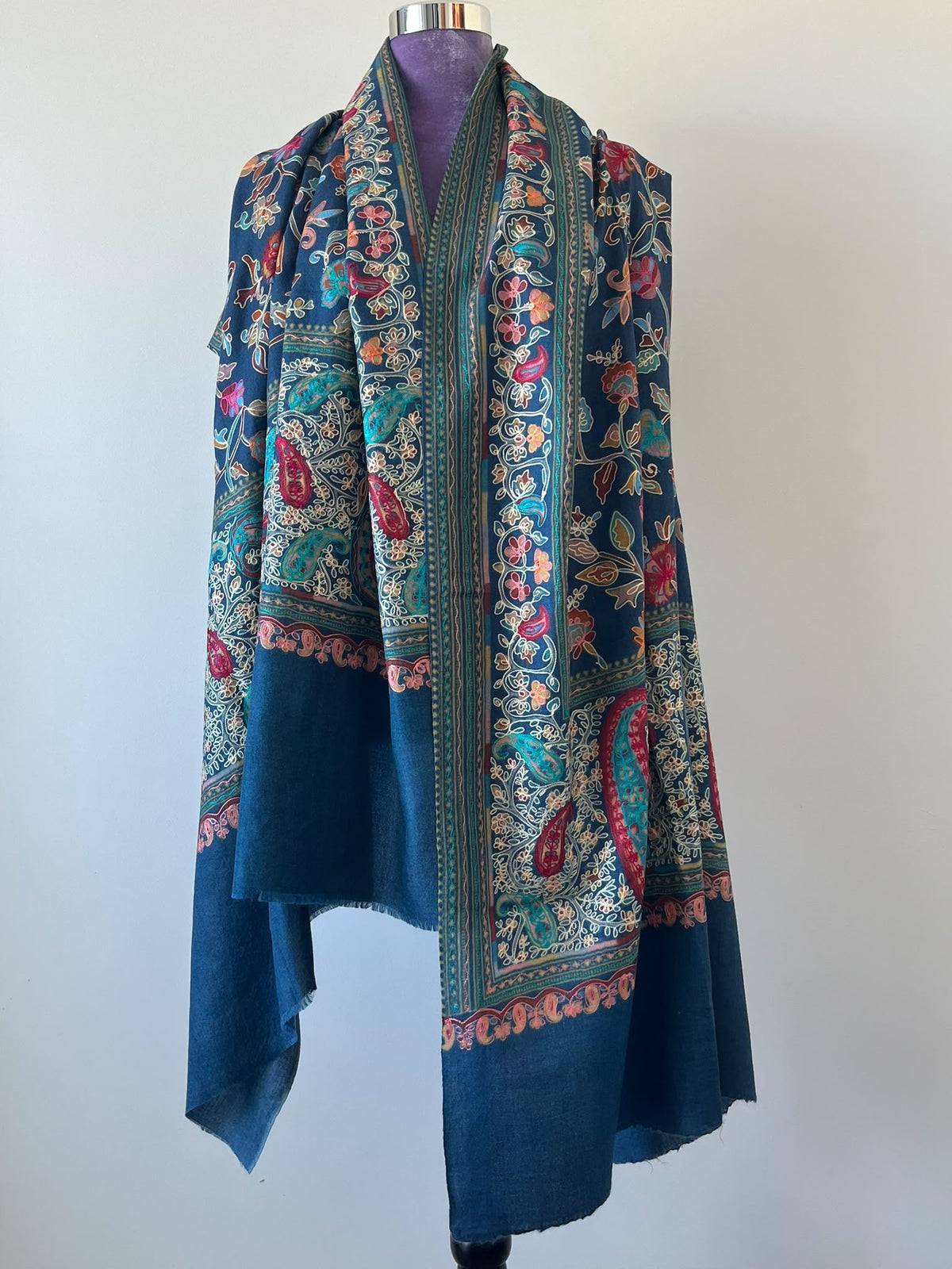 Índigo blue stole kalamkari pashmina