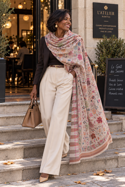 Powder pinky beige kalamkari shawl