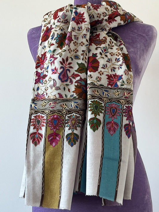 Chal Kalamkari de Pashmina, cachemir puro - floral