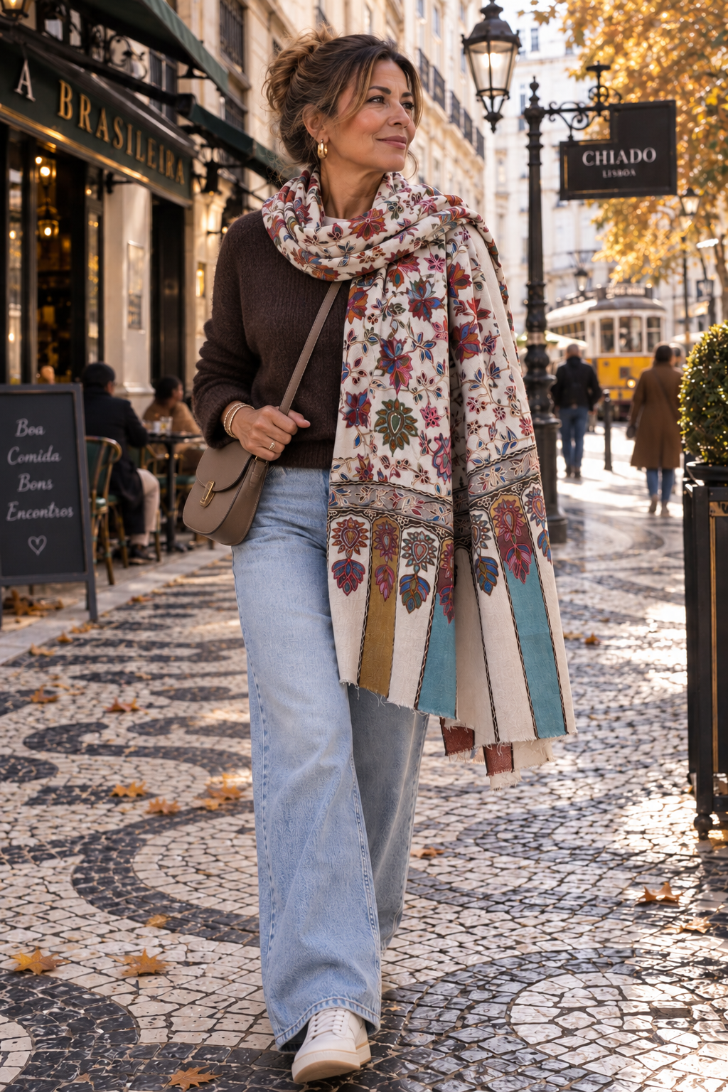 Kalamkari Pashmina Shawl in Pure Cashmere - floral