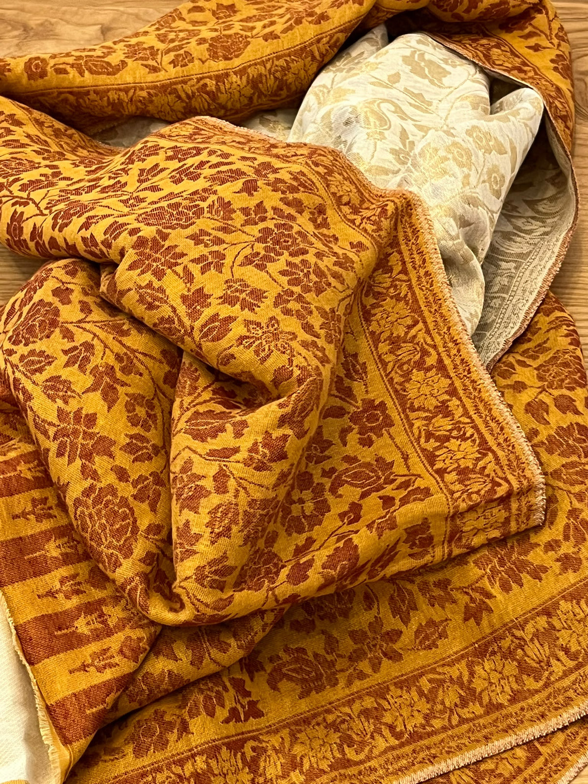 Mustard yellow Zari reversible Kani Jamawar Shawl